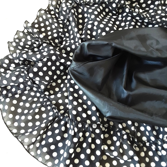NWOT SANDRA DARREN BLACK WHITE POKE-A-DOT EMPIRE WAIST RUFFLED HEM DRESS SZ 8 - Picture 11 of 12